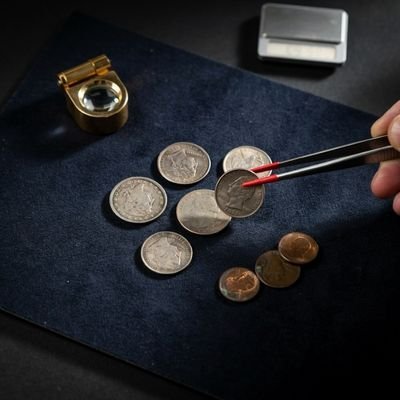 Profissional avaliando moedas para compra e venda